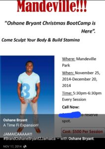 Oshane Bryant Christmas Bootcamp Flier, Mandeville (Jamaica), 2014.