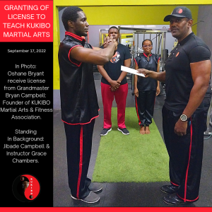 Instructor Oshane Bryant Receives KUKIBO License From Grandmaster Bryan Campbell