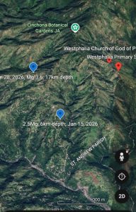 Satellite Imagery of Halls Delight & Westphalia 🇯🇲 with Earthquake Epicenter for January 2026
